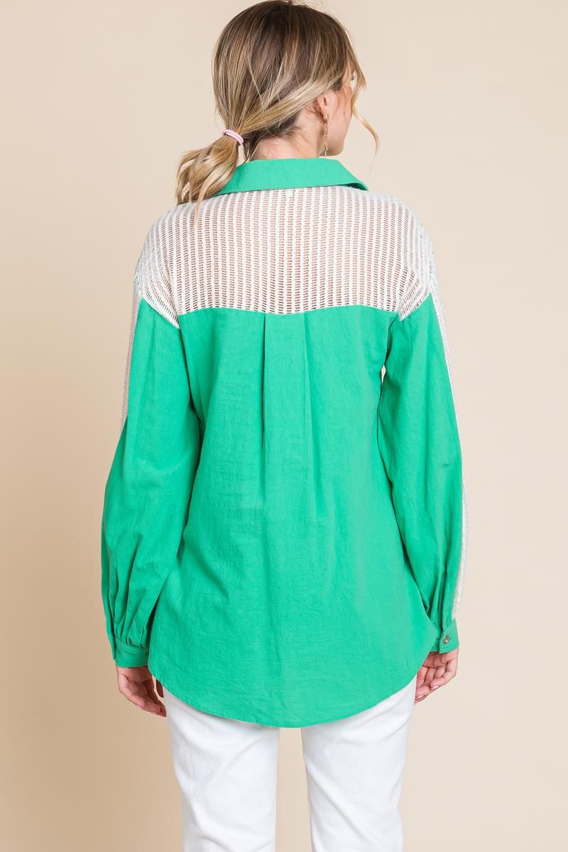 Emerald Coast Mesh Button-Up Top