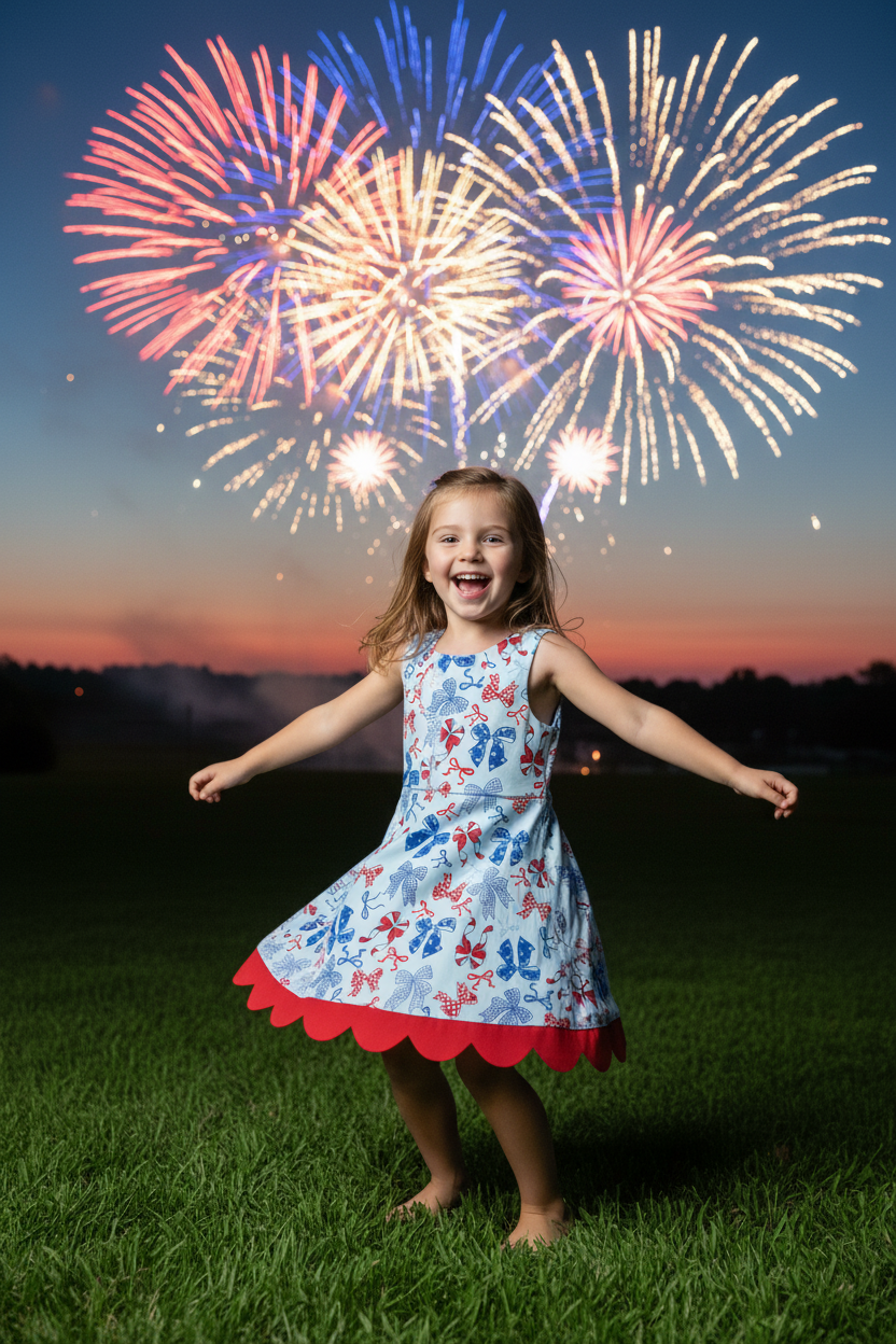 Red blue bow top skirt girls 4th of july athletic dresses