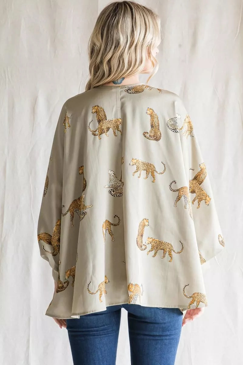 Wild Luxe Satin Leopard Print Poncho Blouse