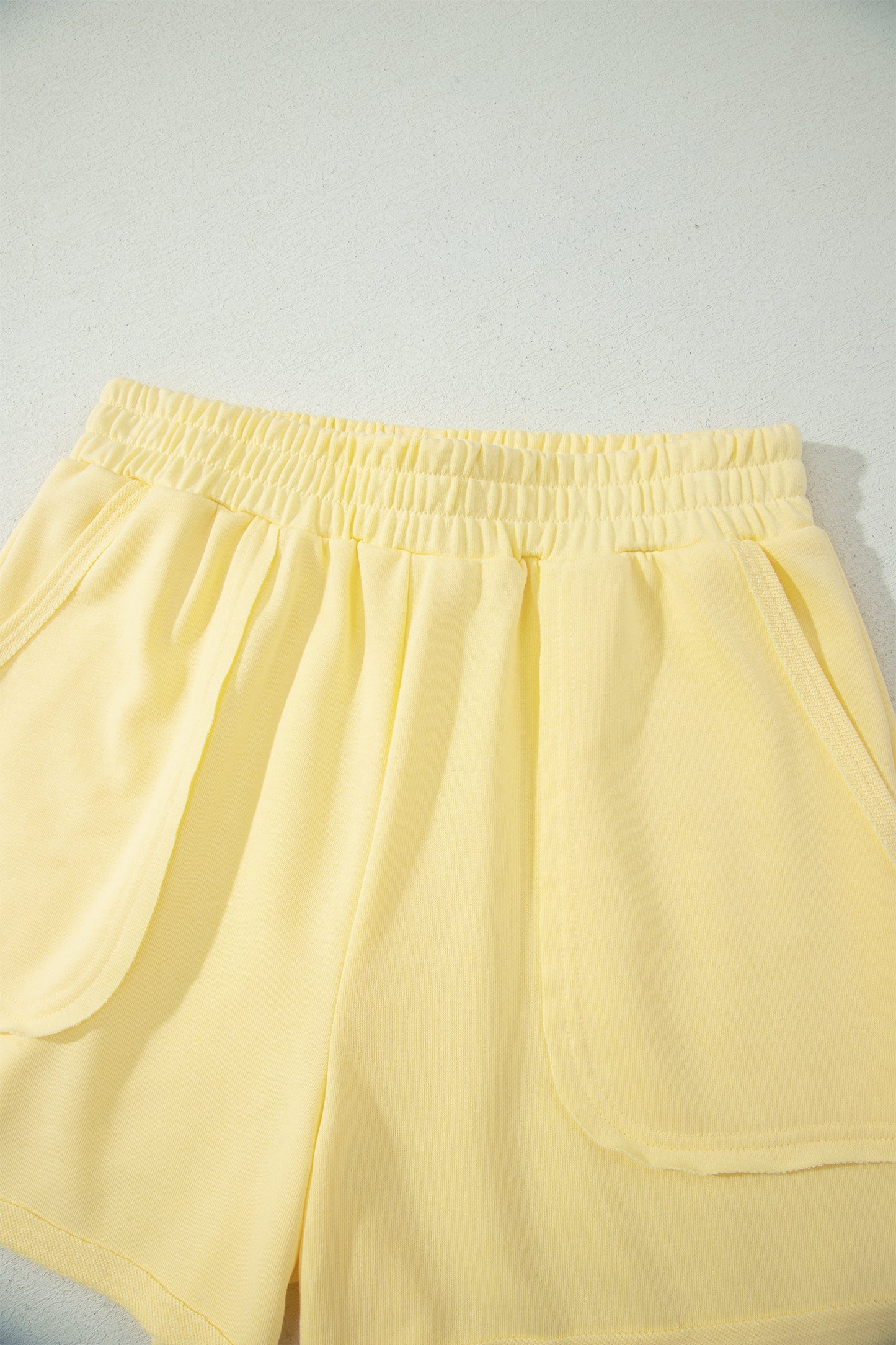 Yellow Cream Loose Polo Tee Elastic Waist 2pcs Short Set