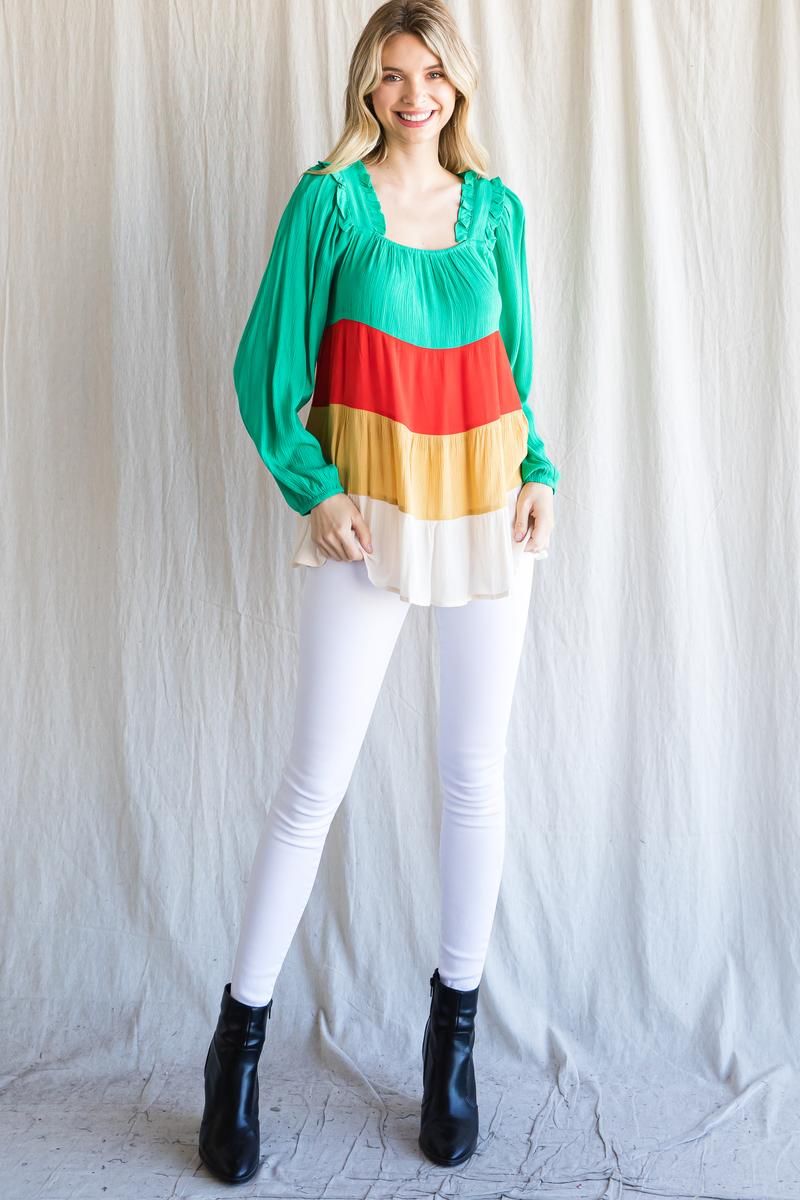 JODIFL Feeling Cute Color Contrast Blouse