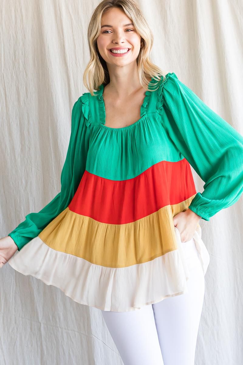 JODIFL Feeling Cute Color Contrast Blouse