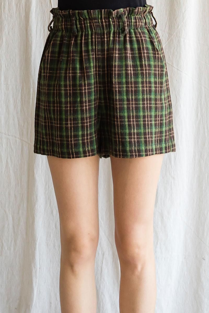 Evergreen Plaid Paperbag Shorts