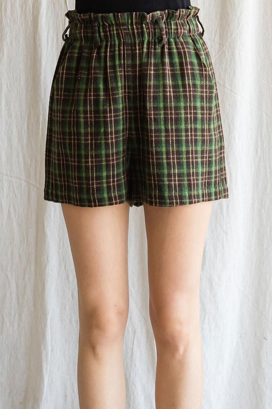 Evergreen Plaid Paperbag Shorts