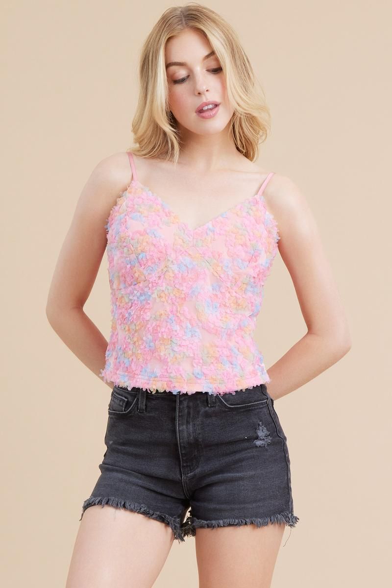 Cotton Candy Bloom Mesh Cami Top