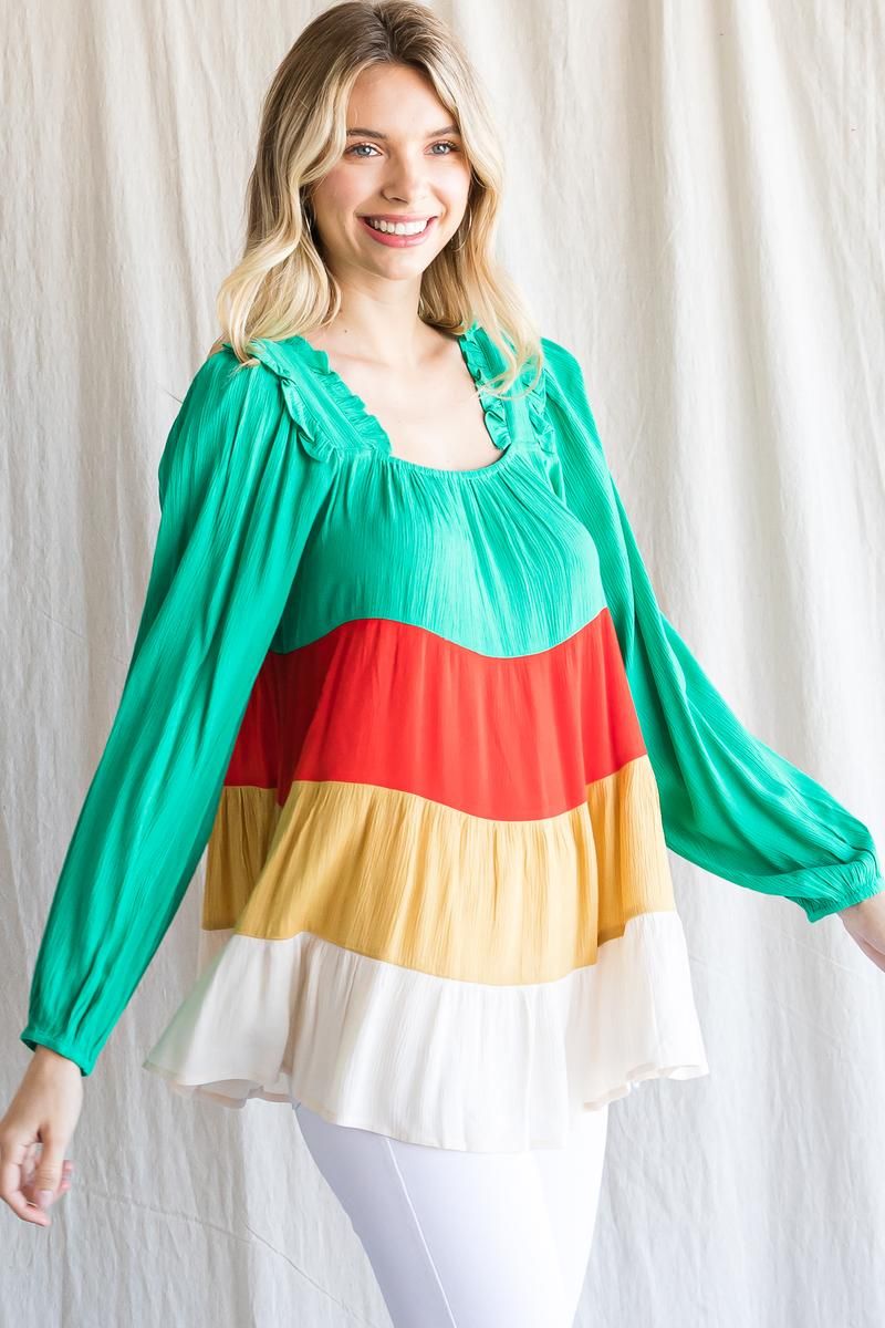 JODIFL Feeling Cute Color Contrast Blouse