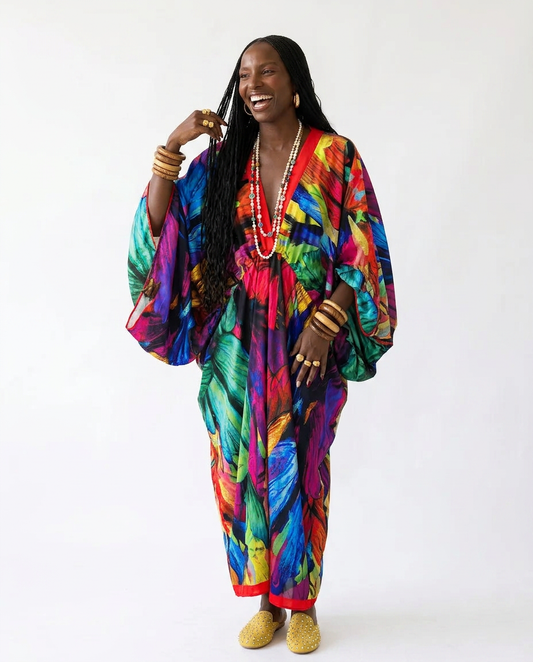Vibrant Printed V-Neck Maxi Dress-0