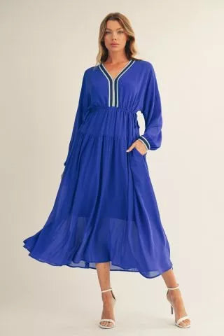 JODIFL Fuchsia Breeze Long Sleeve Midi Dress
