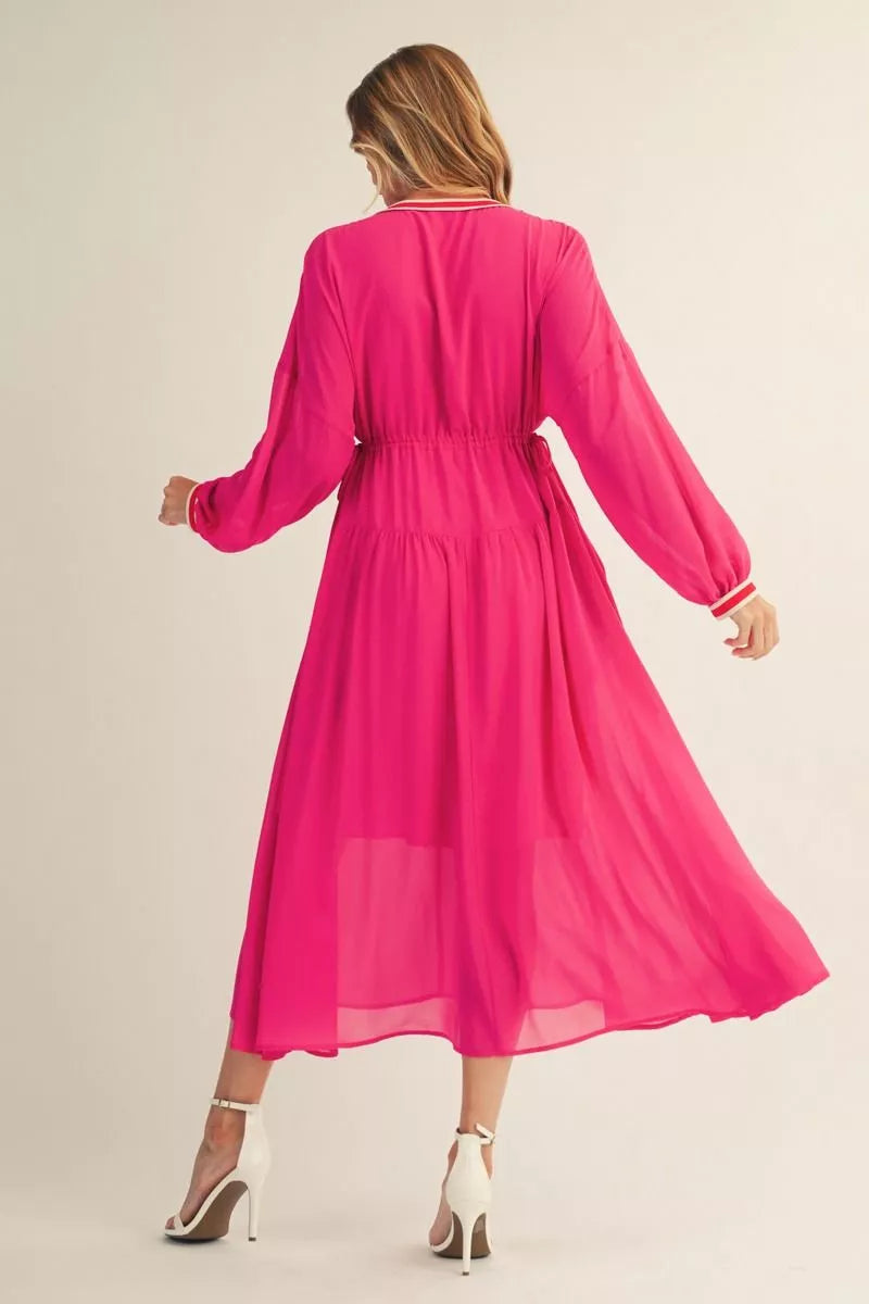 JODIFL Fuchsia Breeze Long Sleeve Midi Dress
