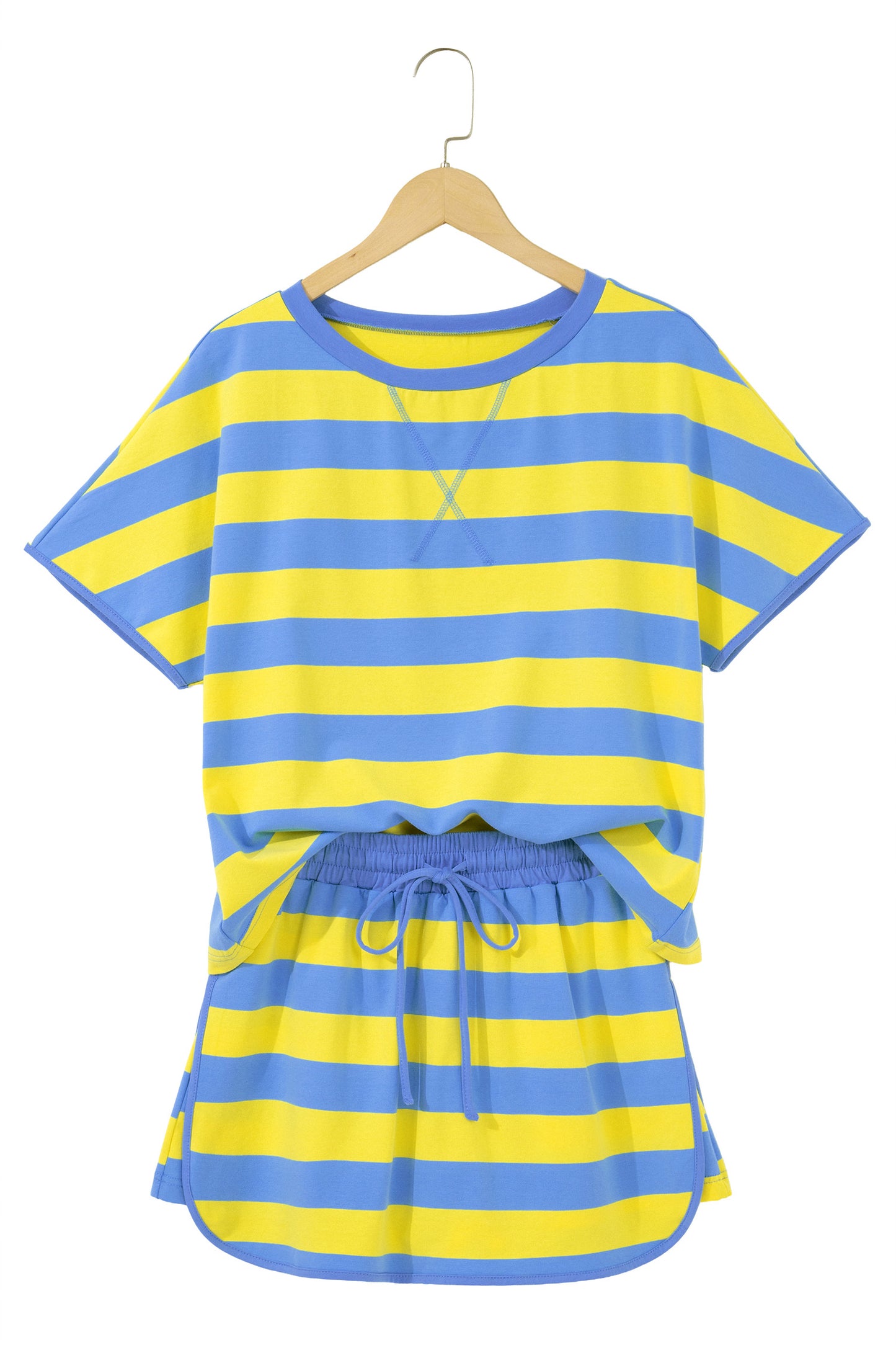 Rose Stripe Dolman Tee Drawstring Skort Athletic 2pcs Set