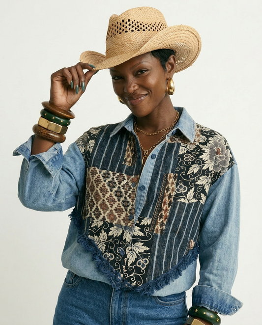 Free Spirit Patchwork Denim Blouse-0