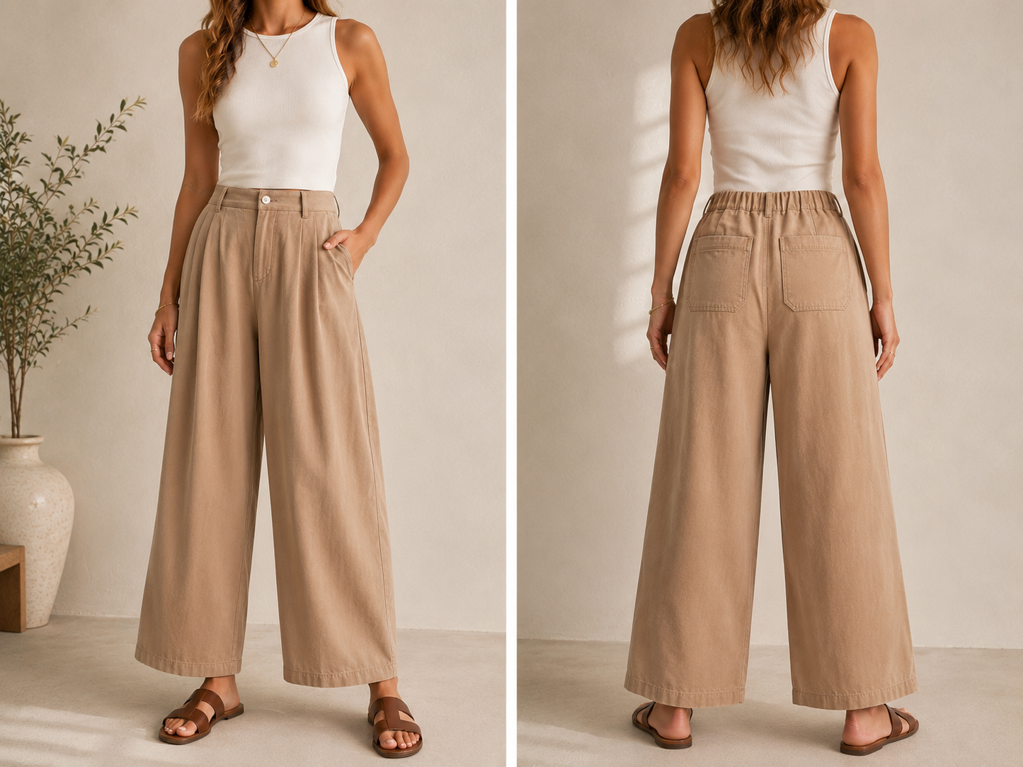 Everyday Ease Wide Leg Cotton Pants – Camel