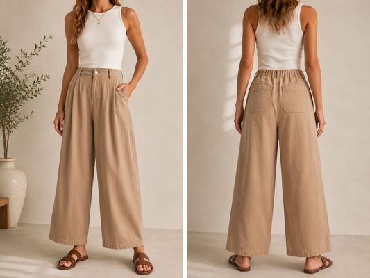 Everyday Ease Wide Leg Cotton Pants – Camel