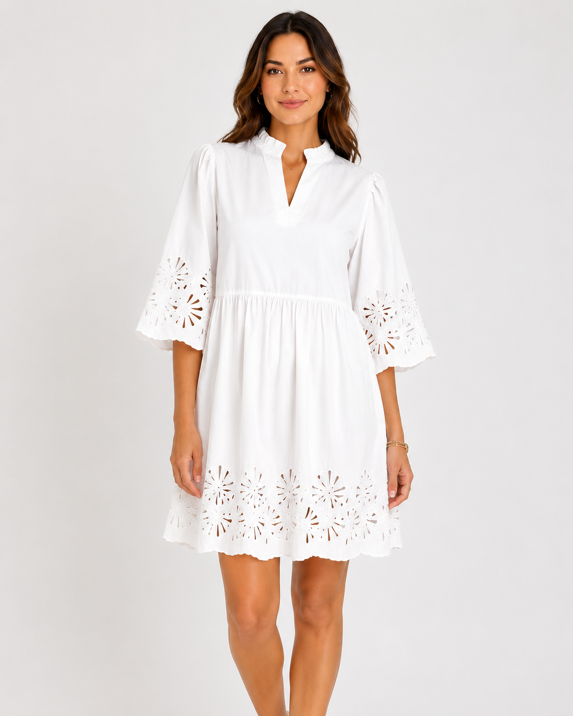 Breezy Eyelet Trim Babydoll Dress