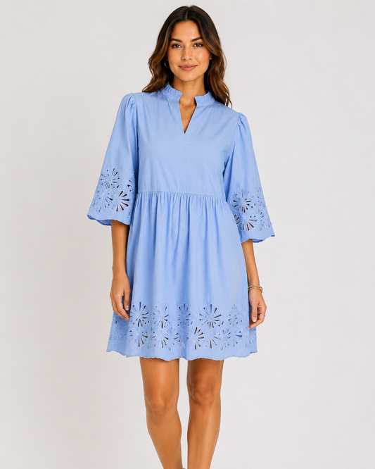 Breezy Eyelet Trim Babydoll Dress