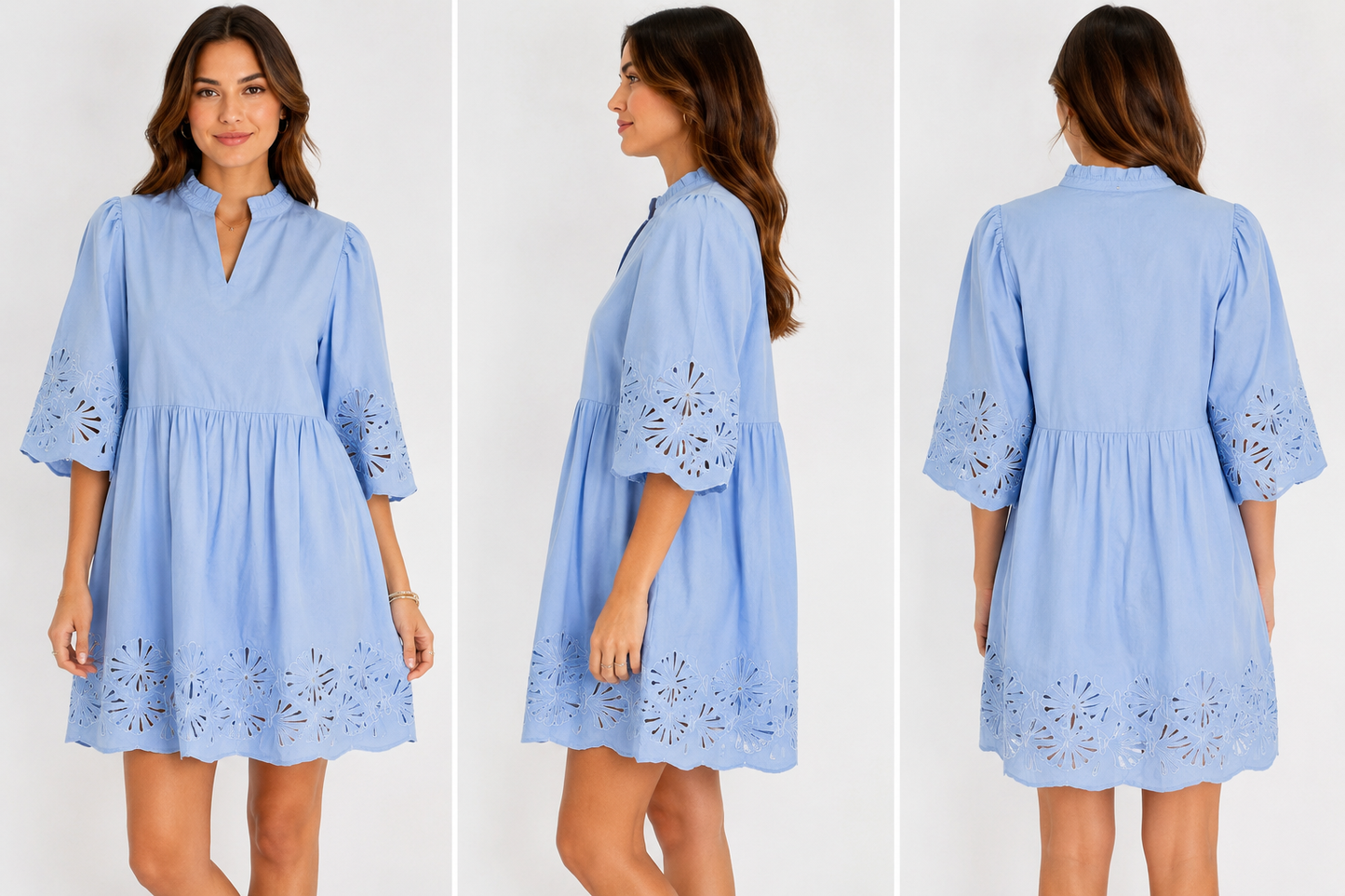 Breezy Eyelet Trim Babydoll Dress