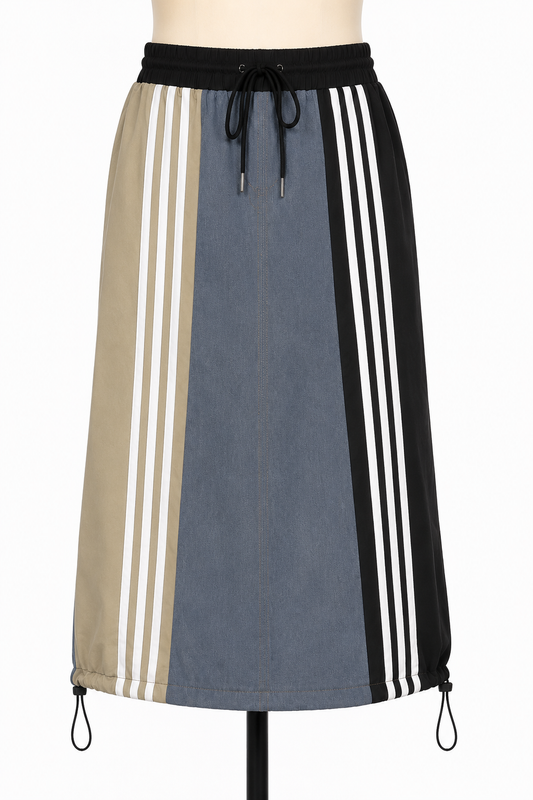 Sporty Colorblock Drawstring Midi Skirt