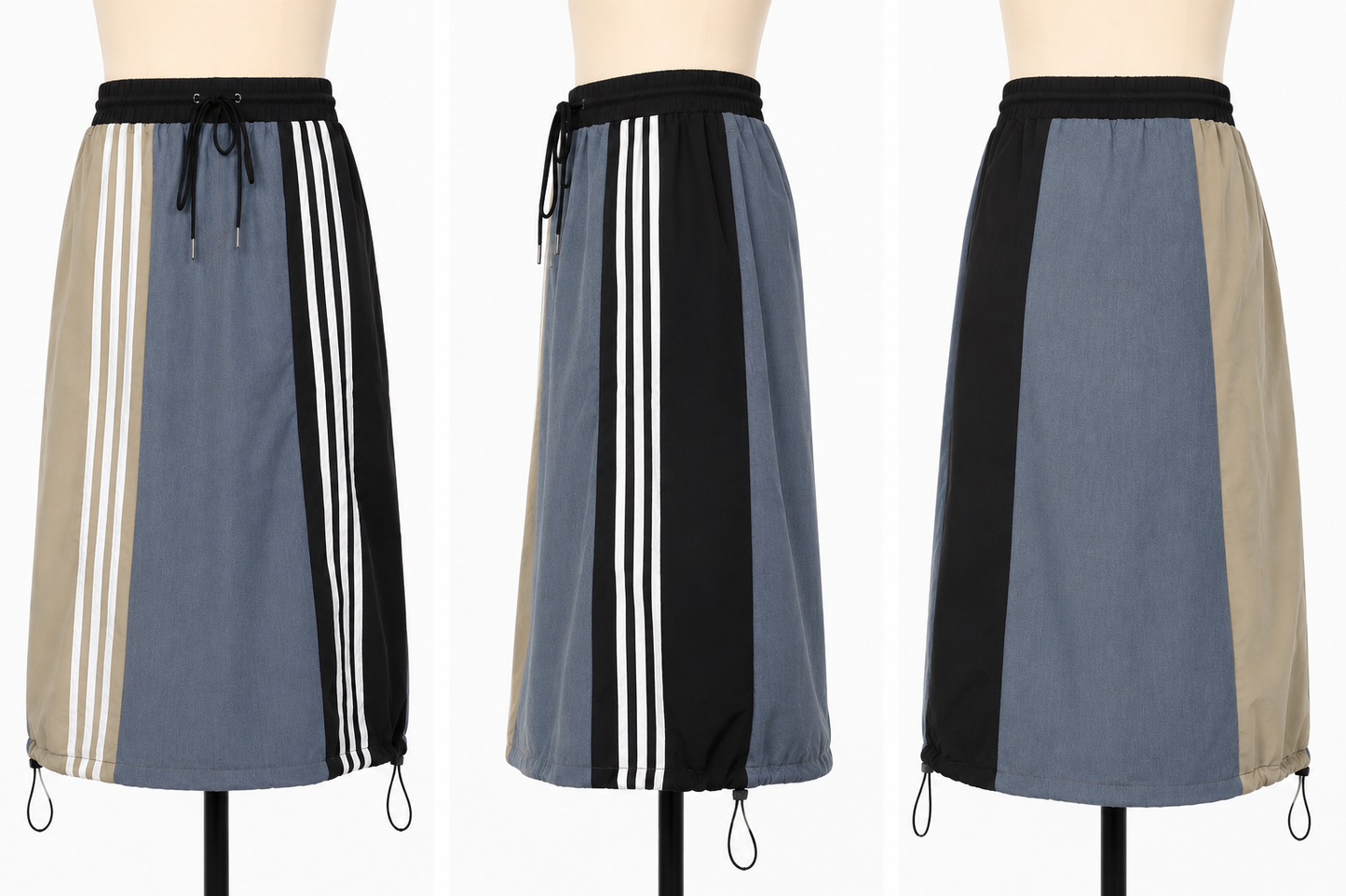 Sporty Colorblock Drawstring Midi Skirt