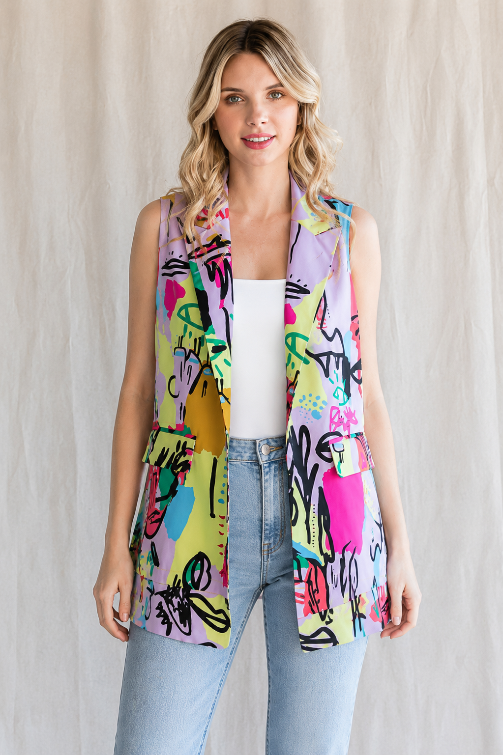 Abstract Muse Sleeveless Blazer Vest
