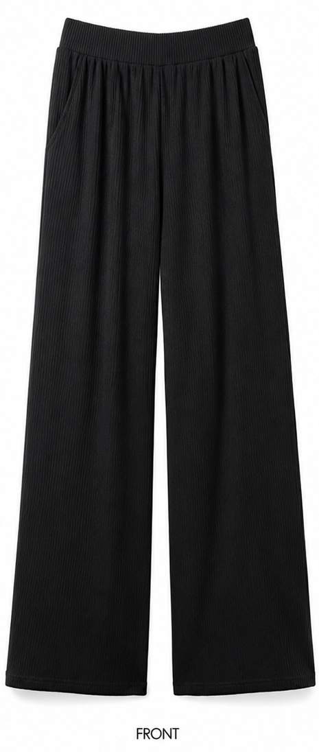 JODIFL Everyday Ease Ribbed Wide Leg Pants – Black