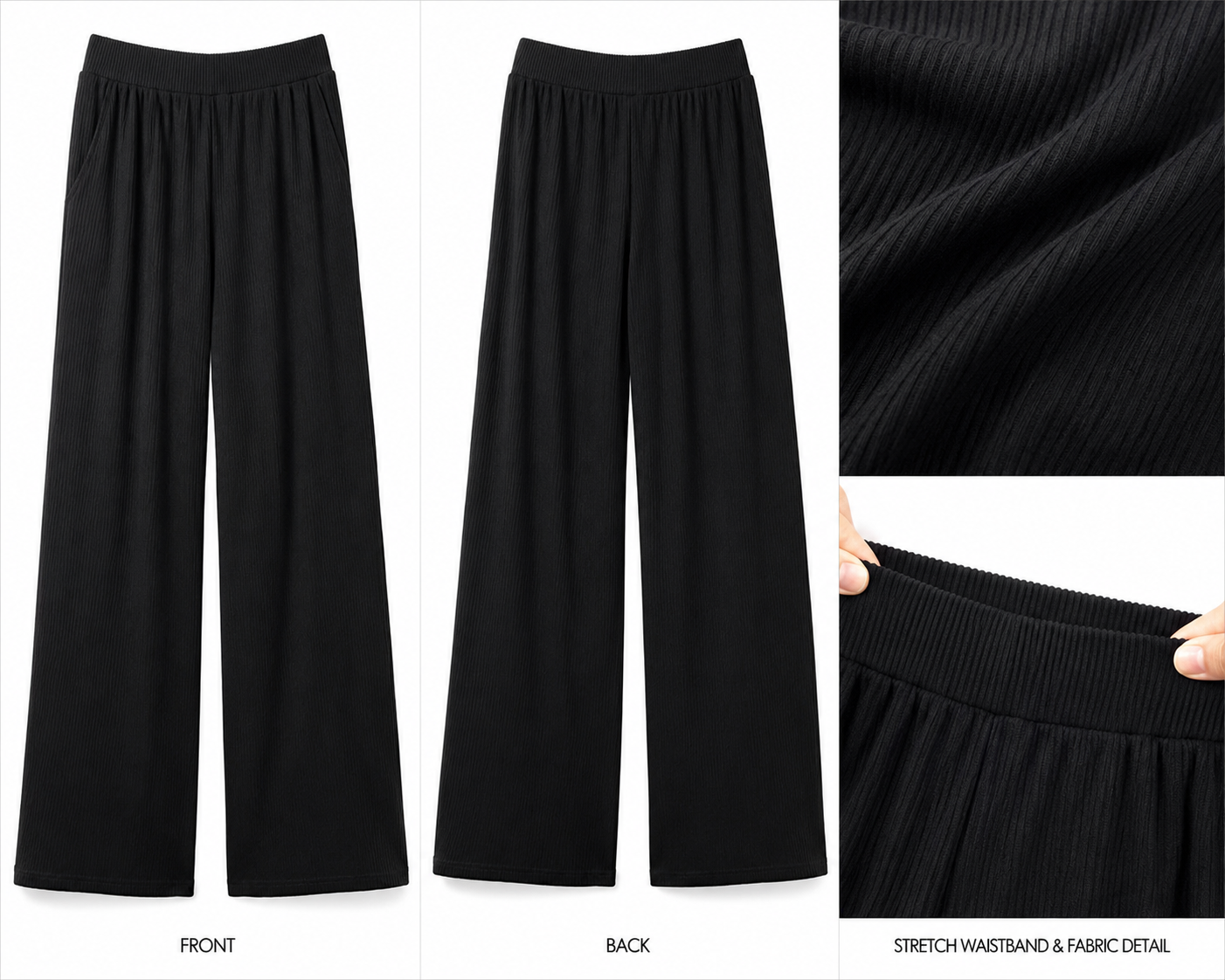 JODIFL Everyday Ease Ribbed Wide Leg Pants – Black