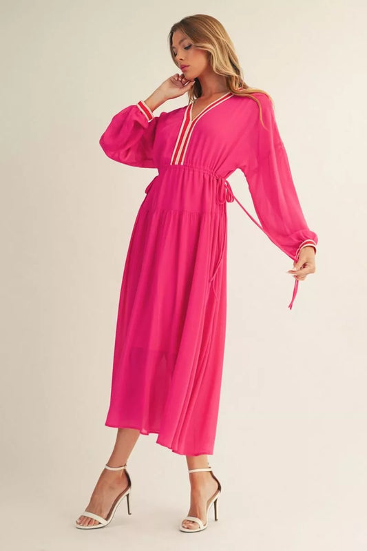 JODIFL Fuchsia Breeze Long Sleeve Midi Dress