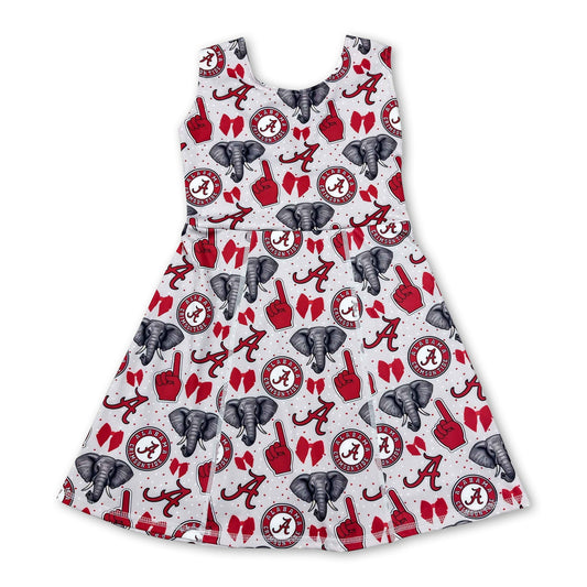 Sleeveless A elephant bow kids girls team athletic dress