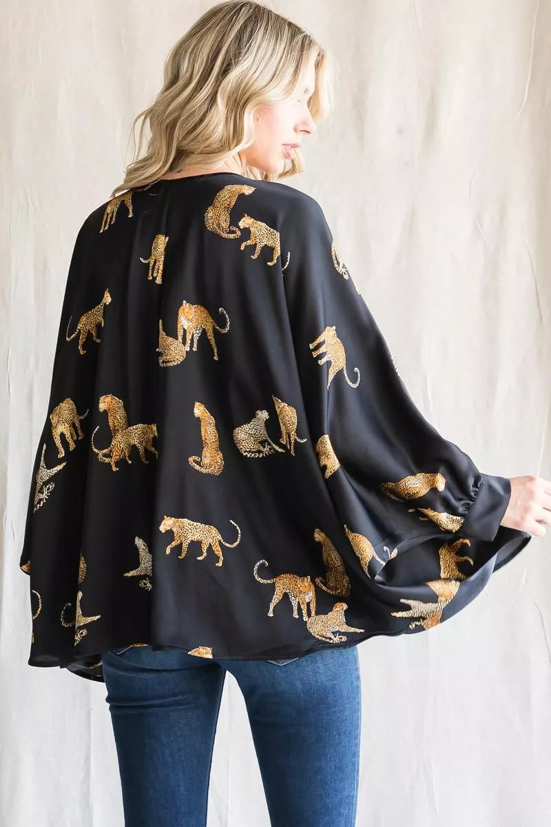 Wild Luxe Satin Leopard Print Poncho Blouse