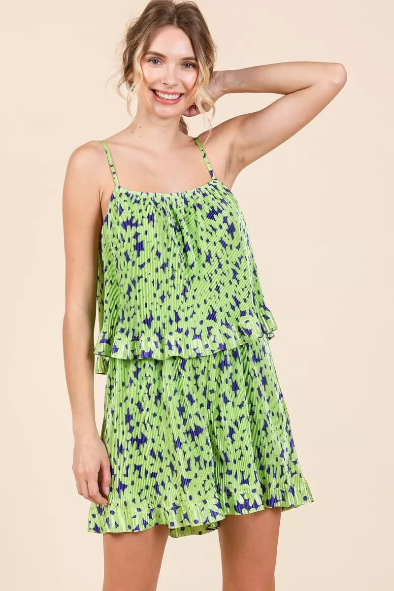 Pleated Ruffle Cami Romper