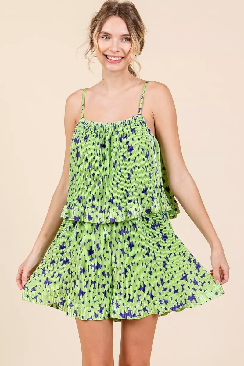 Pleated Ruffle Cami Romper