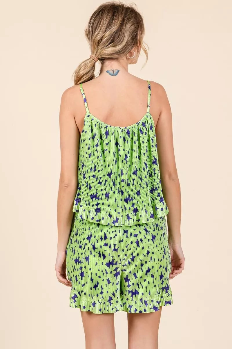 Pleated Ruffle Cami Romper