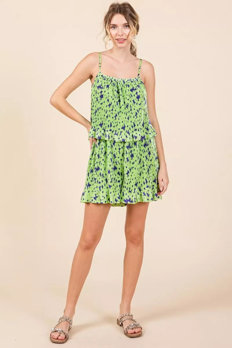 Pleated Ruffle Cami Romper