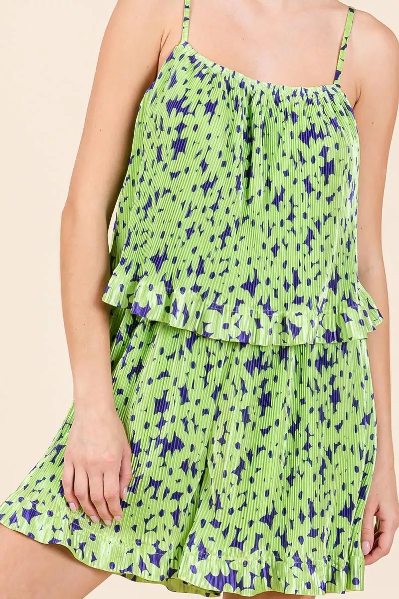 Pleated Ruffle Cami Romper