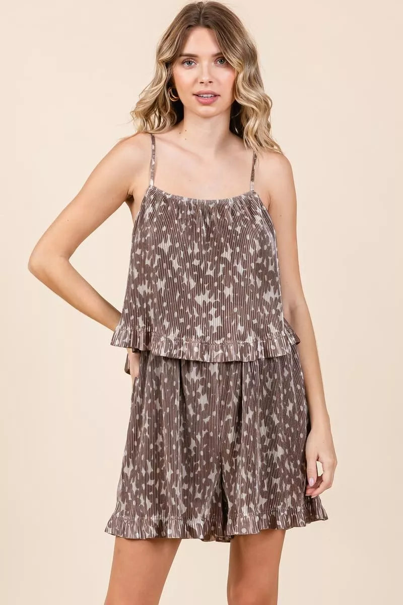 Pleated Ruffle Cami Romper