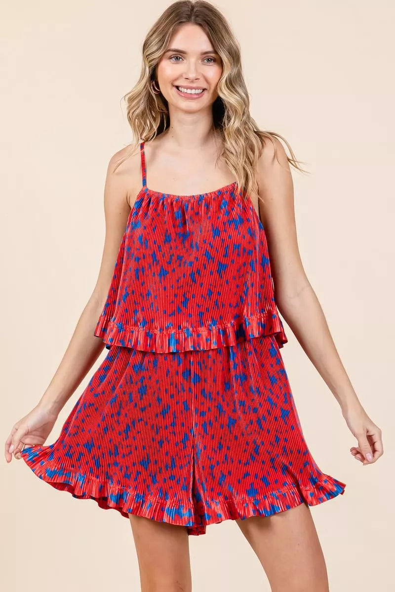 Pleated Ruffle Cami Romper