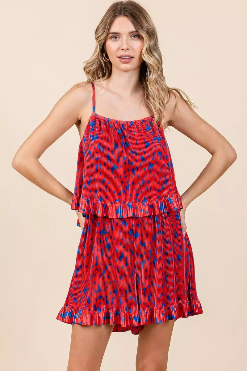 Pleated Ruffle Cami Romper