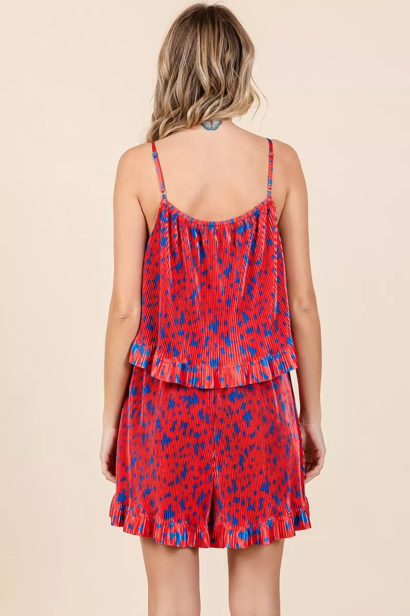 Pleated Ruffle Cami Romper