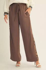 Mocha Mousse Leopard Stripe Wide Leg Pants