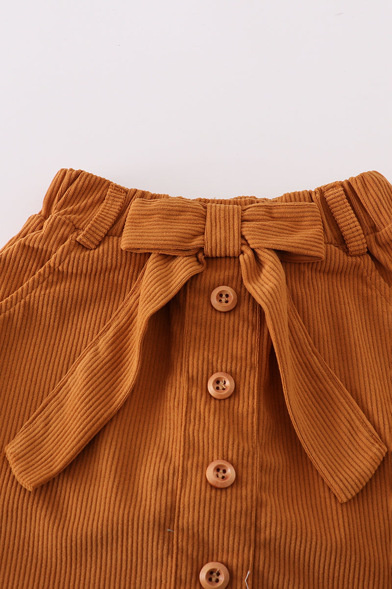 Black pearl bow corduroy skorts set
