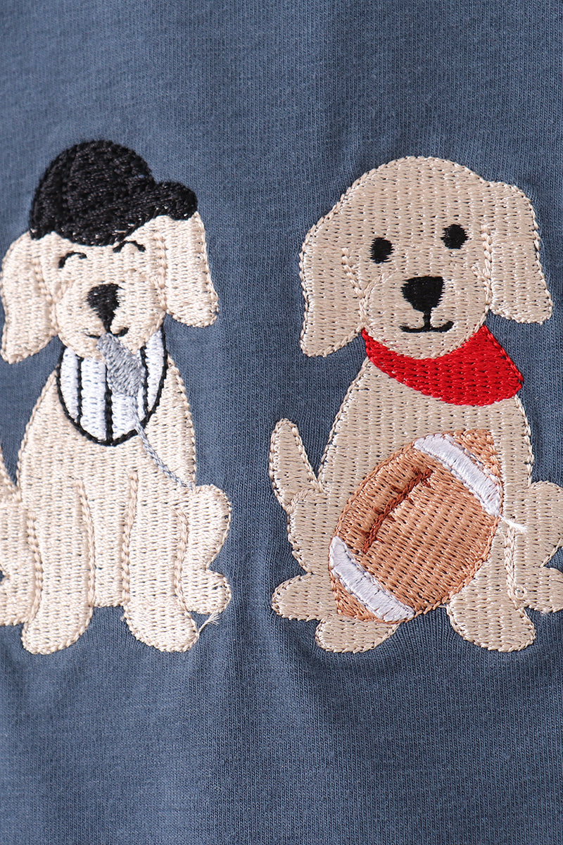 Navy puppy football applique pants set