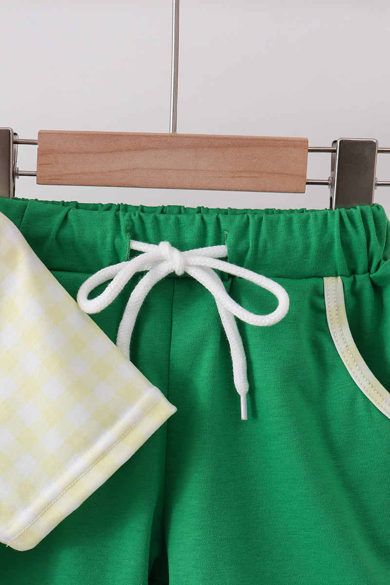 Yellow golf smocked gingham shorts set