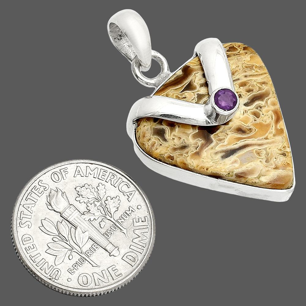 Palm Root Fossil Agate & Amethyst Pendant P-1735 SDP150743