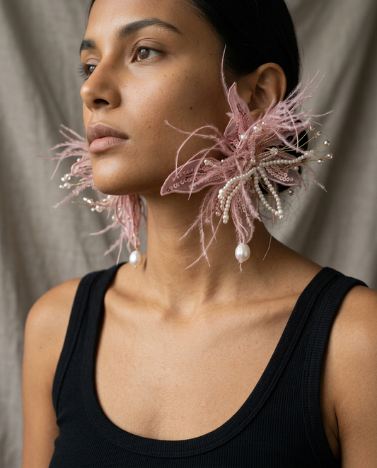 Ethereal Feather Pearl Drop Earrings-0