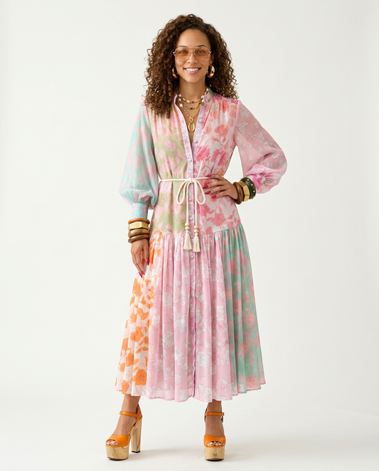 Vibrant Printed Pleated Maxi Dress-0